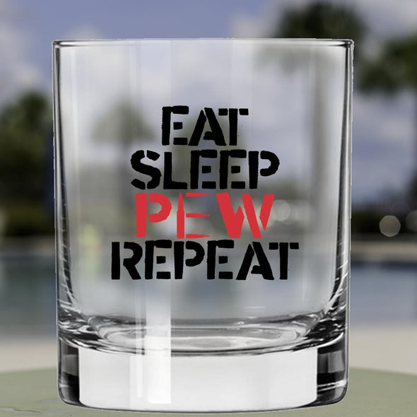 Whiskey Glass - Eat Sleep Pew Repeat - 2 Monkey Trading LLC