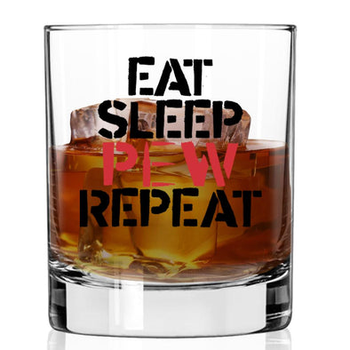 Whiskey Glass - Eat Sleep Pew Repeat - 2 Monkey Trading LLC