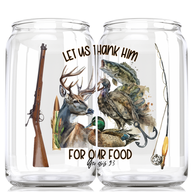 Thank Him for our Food - Hunting, Fishing Gift Can Glass - 6 PCS MOQ