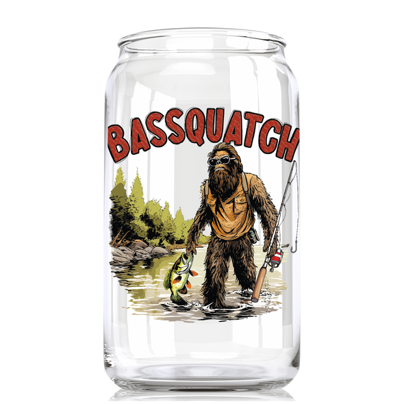 Bassquatch - Fishing Bigfoot Beer Can Glass