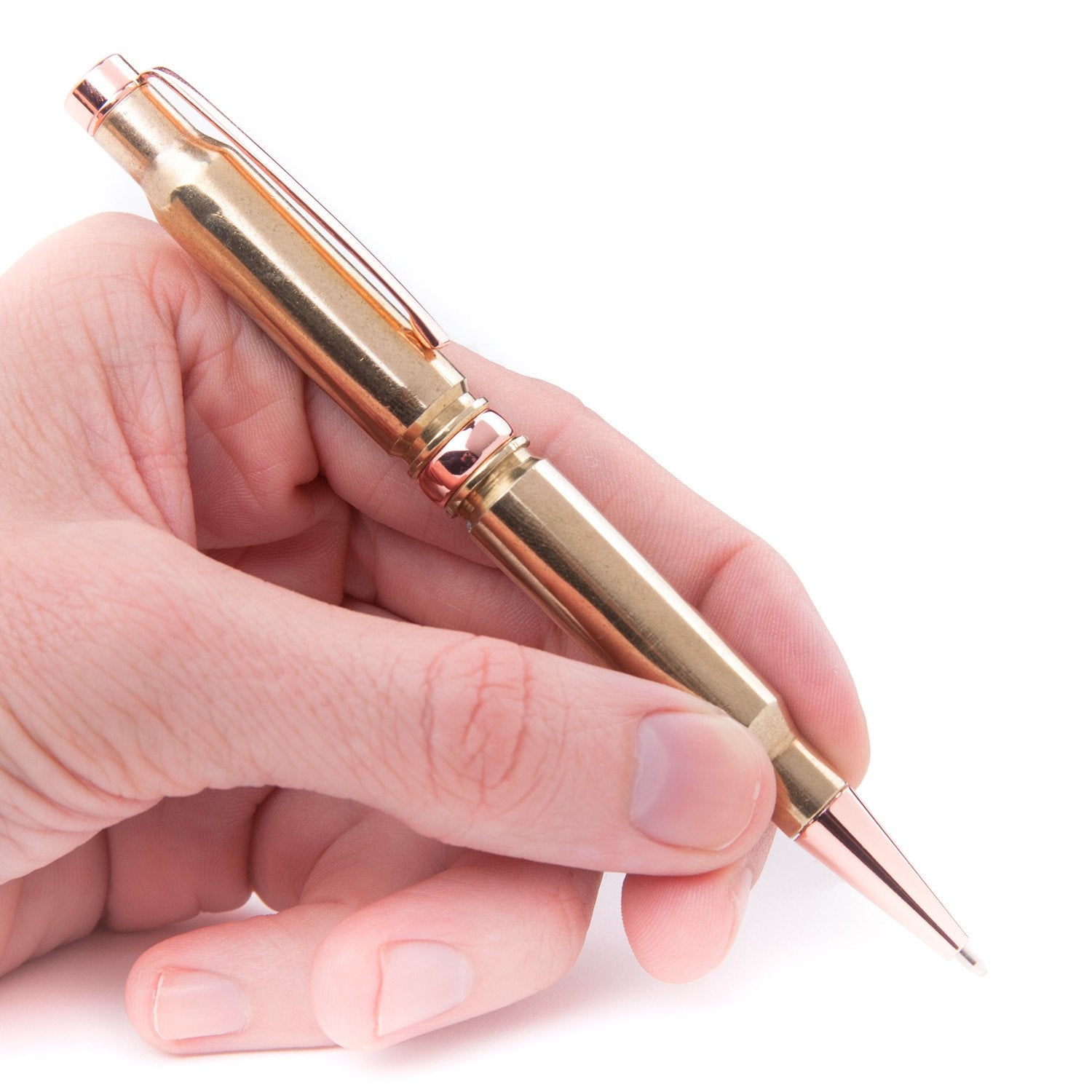 308 Retractable Twist Pen in Polished Brass Blister Pack Packaging