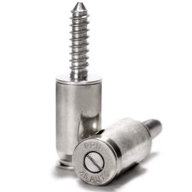 .45 Caliber Bullet License Plate Fasteners (2 Pcs) - Nickel - 2 Monkey Trading LLC