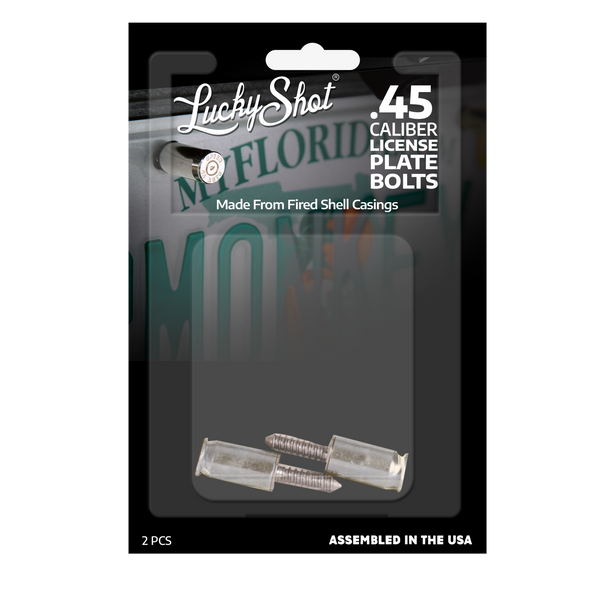 .45 Caliber Bullet License Plate Fasteners (2 Pcs) - Nickel - 2 Monkey Trading LLC