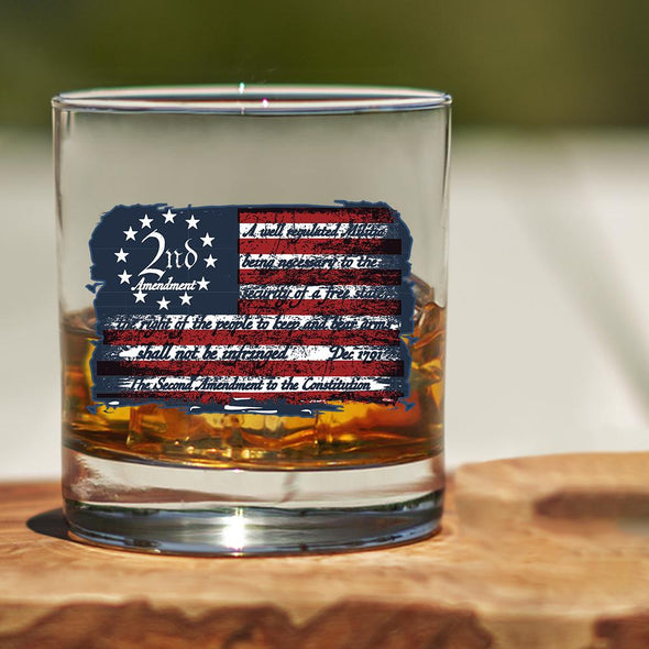 Whiskey Glass - 2nd Amendment Word Flag - 2 Monkey Trading LLC