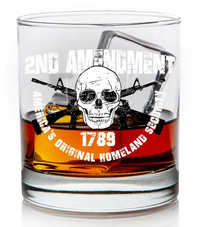 Whiskey Glass - 2nd Amendment - America's Original Homeland Security - Skulls and Guns - 2 Monkey Trading LLC