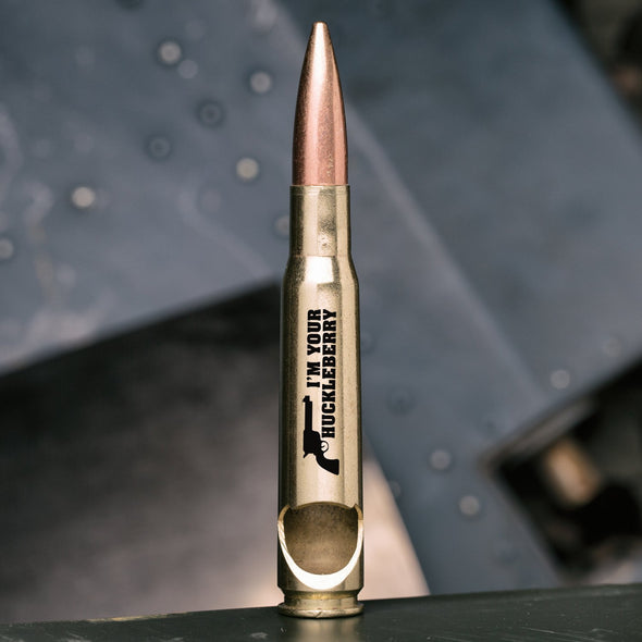 .50 Cal BMG Bottle Opener - Spirit Series I'm Your Huckleberry in Brass Blister Pack Packaging - 2 Monkey Trading LLC