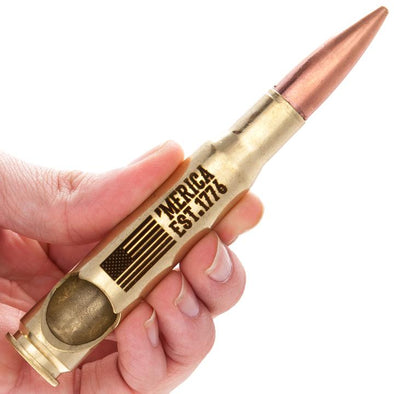 .50 Caliber Bullet Bottle Opener Spirit Series - 'Merica Est. 1776 in Brass Blister Pack Packaging - 2 Monkey Trading LLC
