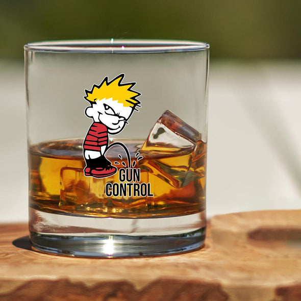 Whiskey Glass - P on Gun Control - 2 Monkey Trading LLC