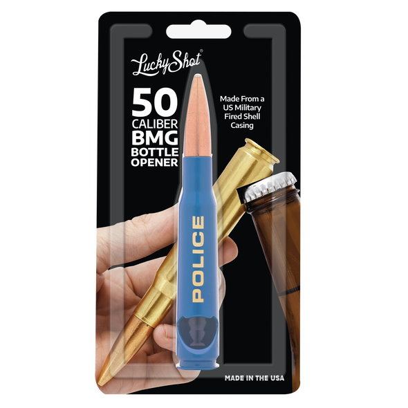 .50 Caliber Bullet Bottle Opener Spirit Series - Police Blue Blister Pack Packaging - 2 Monkey Trading LLC