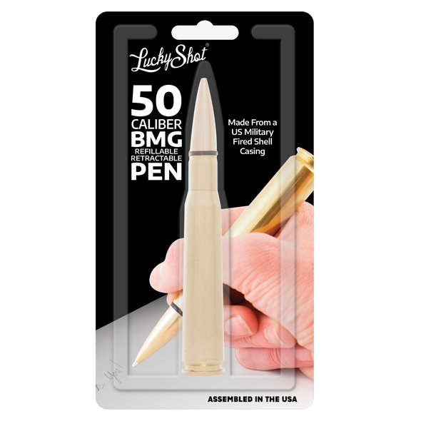 .50 Caliber Real Bullet Twist Pen in Brass Blister Pack Packaging