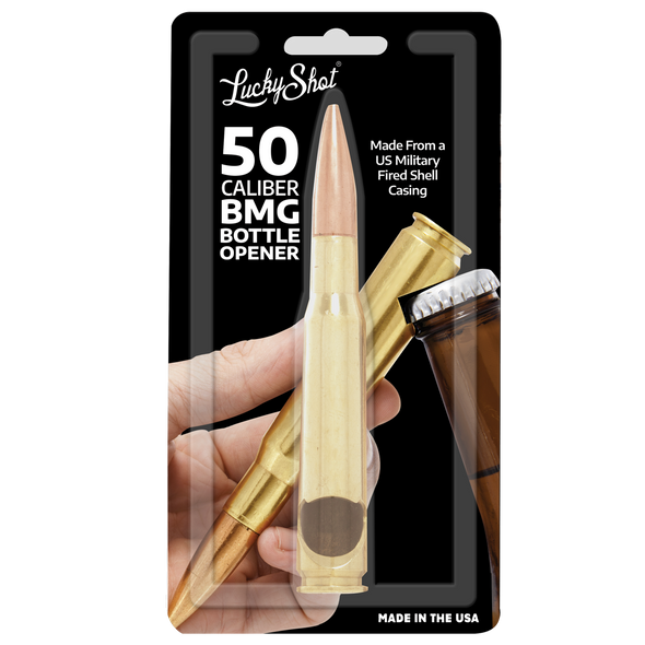 .50 Cal BMG Bottle Opener - Spirit Series I'm Your Huckleberry in Brass Blister Pack Packaging - 2 Monkey Trading LLC